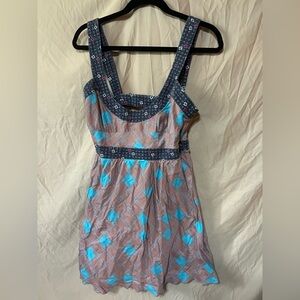 Blue and Pink Sleeveless Patterned Sundress